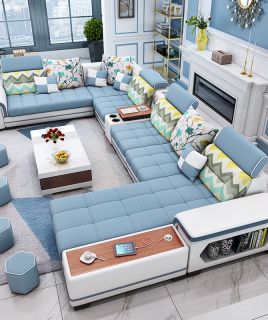 北欧实木沙发组合小户型现代简约贵妃转角新中式布艺沙发客厅整装